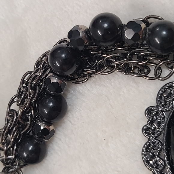 Multi Layer Black Beaded Chain Toggle Clasp Bracelet - Picture 5 of 6